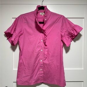 Mille Vanessa Top- Pink Ruffle Button-Up Blouse